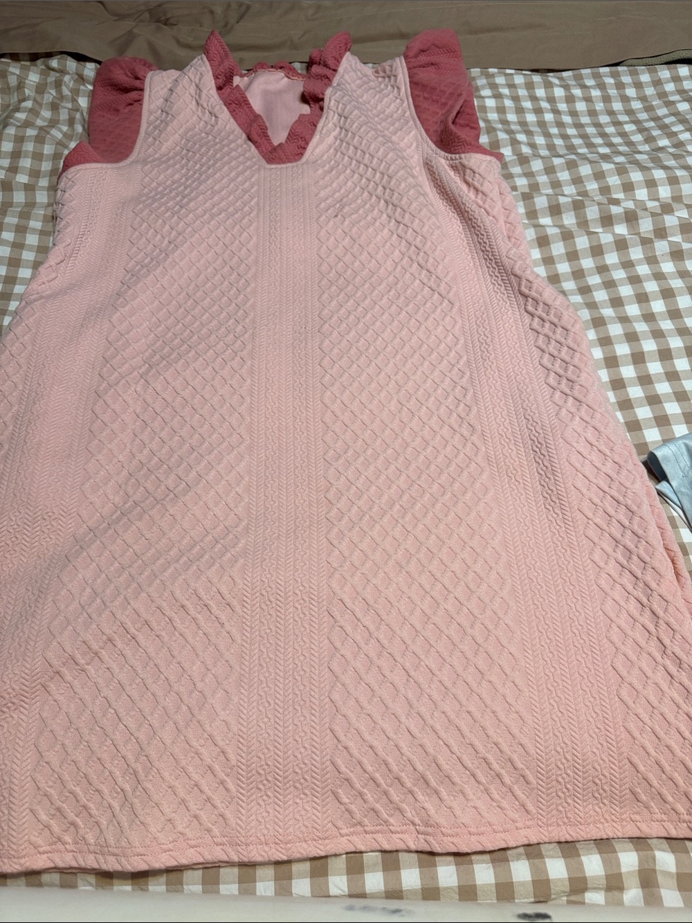 Women's Pink Knit Ruffle-Trim Dress